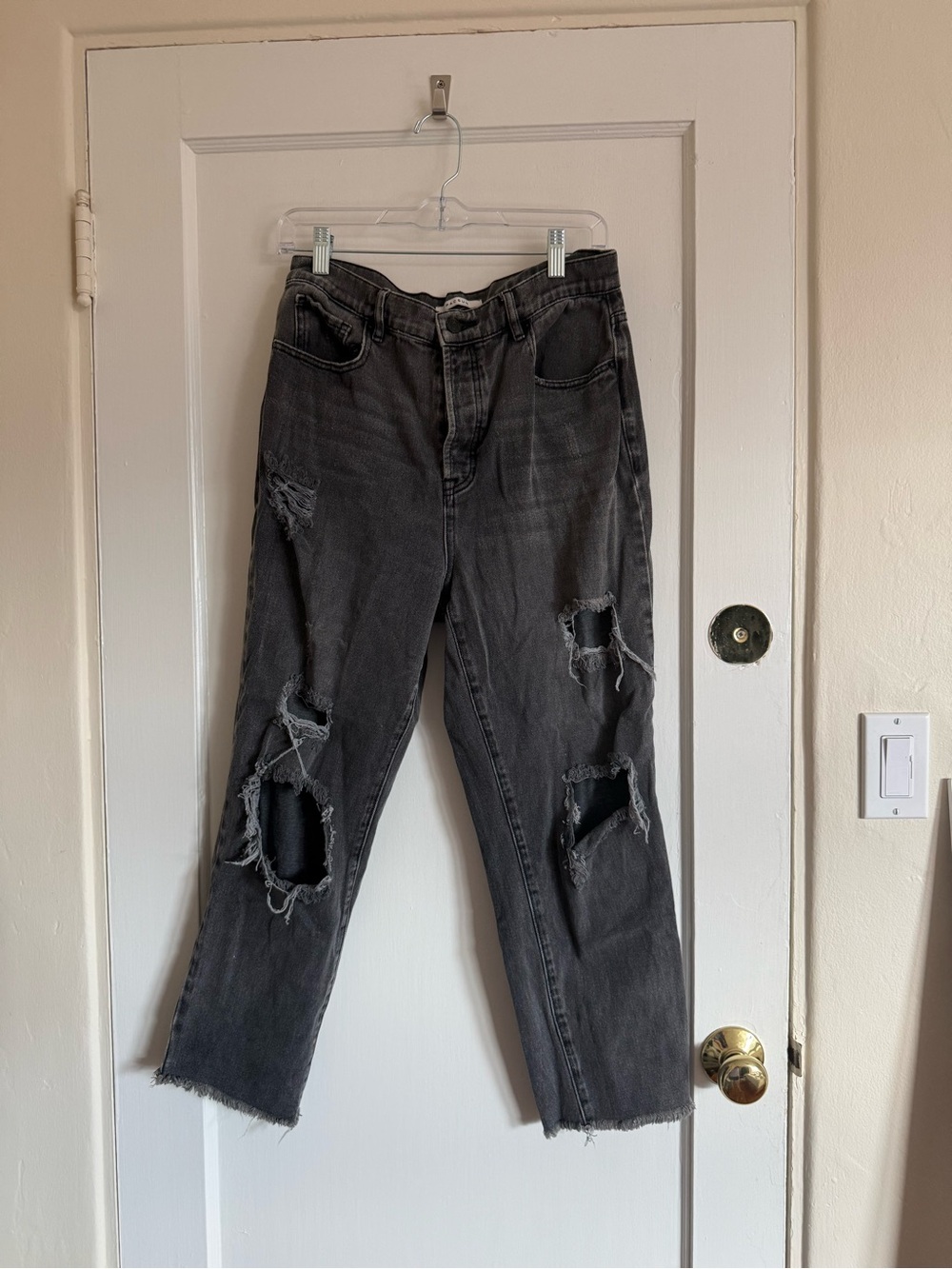 PacSun Distressed Black Gray Ripped Mom Jeans